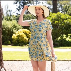 Plus Floral Print Button Front Dress